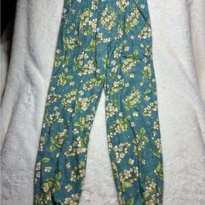 Simple Addiction Floral Harem Pants - Teal and White